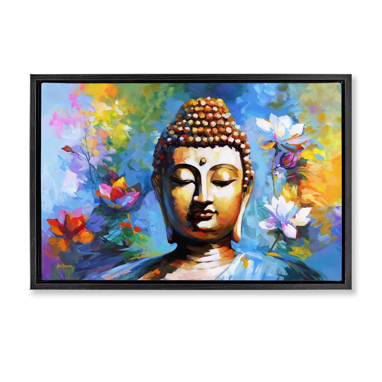 Stupell Industries Buddha with Bright Lotus Floater Framed Canvas Wall Art Design by Leon Devenice